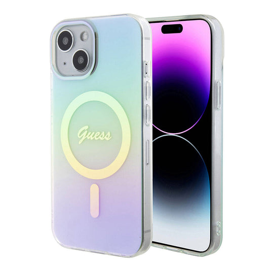Ovitek MagSafe za Apple iPhone 15, Guess, IML Iridescent, Turkizna