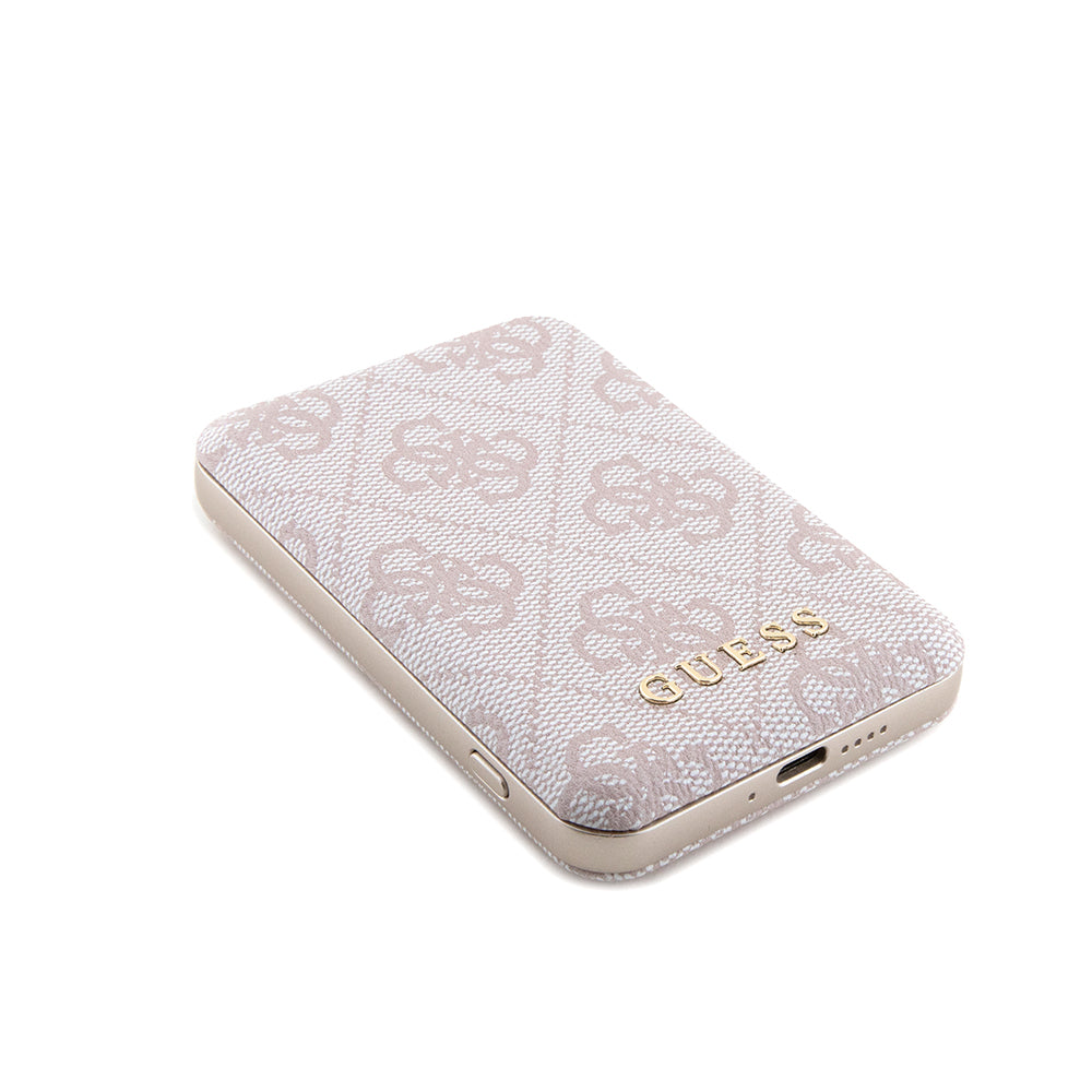 Ovitek MagSafe za Apple iPhone 15, Guess, Powerbank 4G Metal Logo, Roza