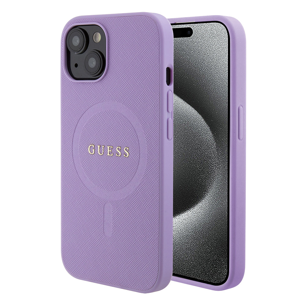 Ovitek MagSafe za Apple iPhone 15, Guess, Saffiano, Vijolična