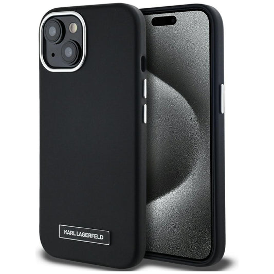 Ovitek MagSafe za Apple iPhone 15, Karl Lagerfeld, FW Metal Plate, Črn