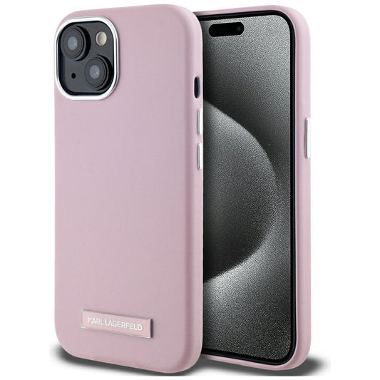Ovitek MagSafe za Apple iPhone 15, Karl Lagerfeld, FW Metal Plate, Roza