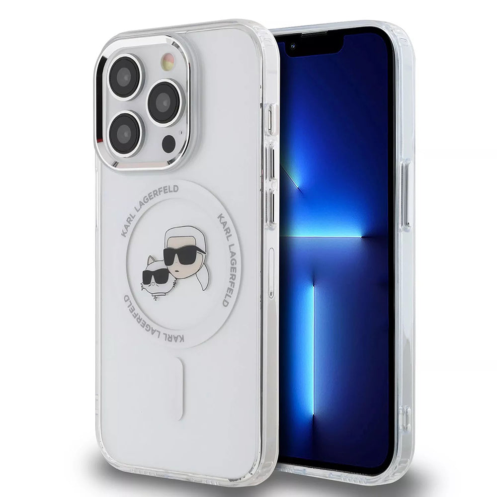 Ovitek MagSafe za Apple iPhone 15, Karl Lagerfeld, IML Metal Karl & Choupette's Heads, Prozoren