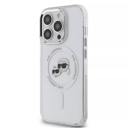 Ovitek MagSafe za Apple iPhone 15, Karl Lagerfeld, IML Metal Karl & Choupette's Heads, Prozoren