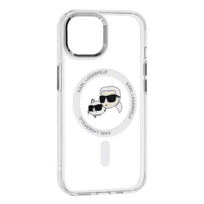 Ovitek MagSafe za Apple iPhone 15, Karl Lagerfeld, IML Metal Karl & Choupette's Heads, Bela