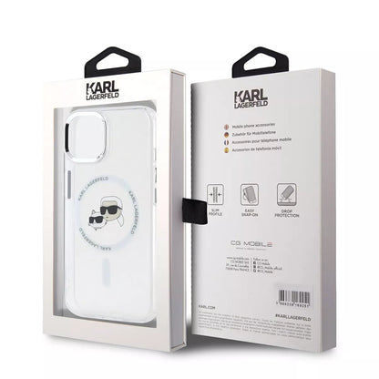 Ovitek MagSafe za Apple iPhone 15, Karl Lagerfeld, IML Metal Karl & Choupette's Heads, Bela