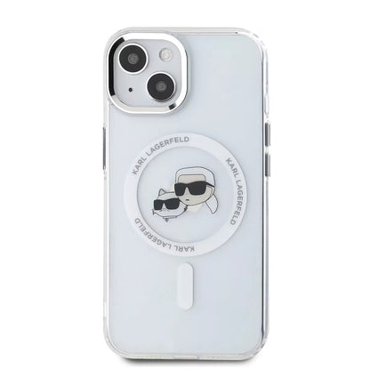 Ovitek MagSafe za Apple iPhone 15, Karl Lagerfeld, IML Metal Karl & Choupette's Heads, Bela