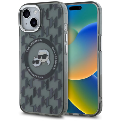 Ovitek MagSafe za Apple iPhone 15, Karl Lagerfeld, IML Monogram Karl & Choupette's Heads, Črn