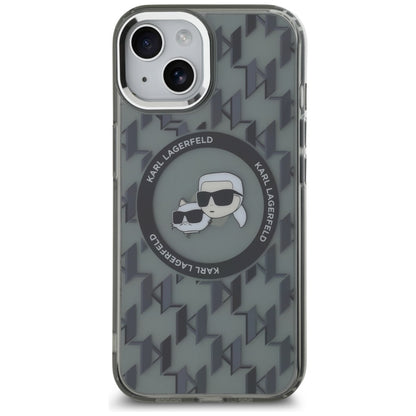 Ovitek MagSafe za Apple iPhone 15, Karl Lagerfeld, IML Monogram Karl & Choupette's Heads, Črn