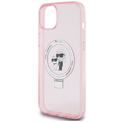 MagSafe Case for Apple iPhone 15, Karl Lagerfeld, Ring Stand Karl & Choupette, Pink