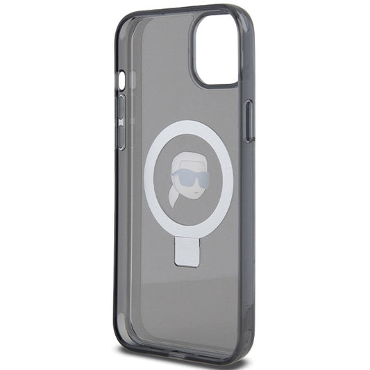 Ovitek MagSafe za Apple iPhone 15, Karl Lagerfeld, Ring Stand Karl's Head, Črna