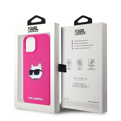 Ovitek MagSafe za Apple iPhone 15, Karl Lagerfeld, silikon Choupette's Head, fuksija