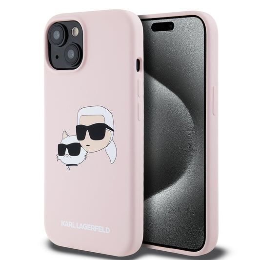 Ovitek MagSafe za Apple iPhone 15, Karl Lagerfeld, silikon Karl & Choupette's Heads, roza