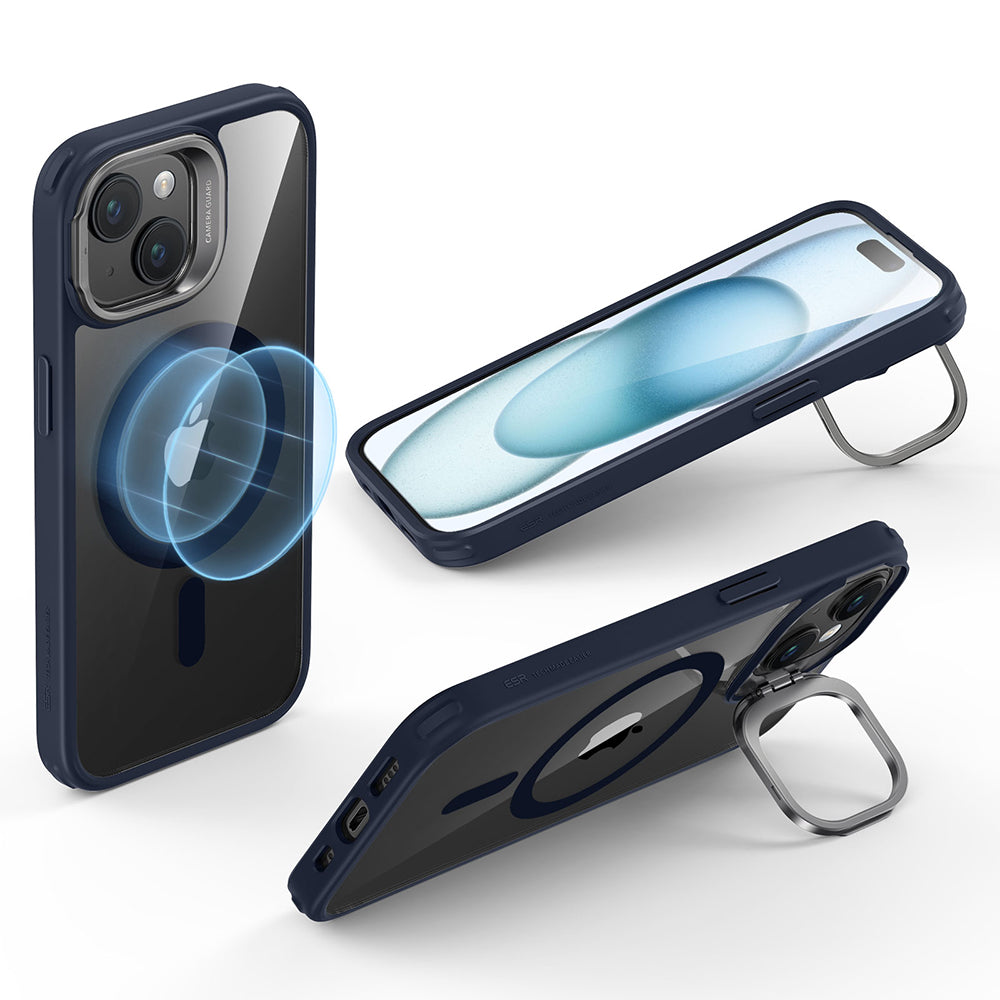 Ovitek MagSafe za Apple iPhone 15 Plus, ESR, Classic Hybrid Kickstand, Prozorno mornarsko modra