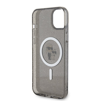 Ovitek MagSafe za Apple iPhone 15 Plus, Karl Lagerfeld, Glitter, Črna