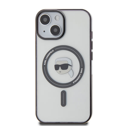 MagSafe Case for Apple iPhone 15 Plus, Karl Lagerfeld, IML Karl's Head, Transparent