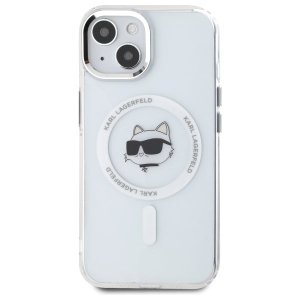 MagSafe Case for Apple iPhone 15 Plus, Karl Lagerfeld, IML Metal Choupette's Head, White