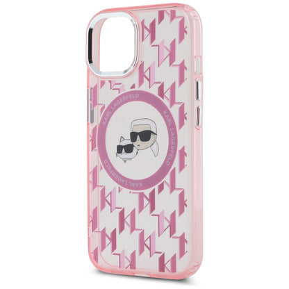 MagSafe Case for Apple iPhone 15 Plus, Karl Lagerfeld, IML Monogram Karl & Choupette's Heads, Pink