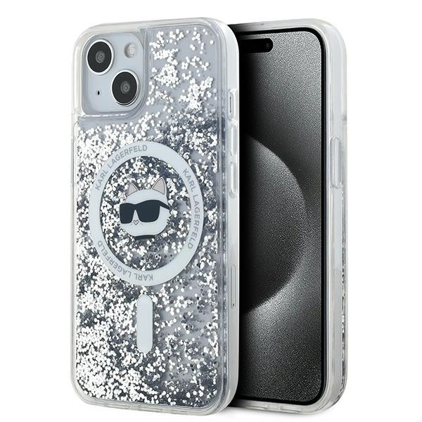 Ovitek MagSafe za Apple iPhone 15 Plus, Karl Lagerfeld, Liquid Glitter Choupette's Head, Prozoren