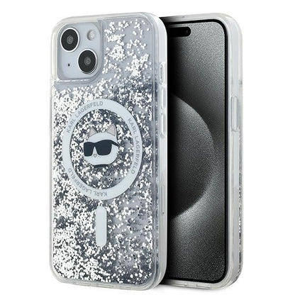 Ovitek MagSafe za Apple iPhone 15 Plus, Karl Lagerfeld, Liquid Glitter Choupette's Head, Prozoren