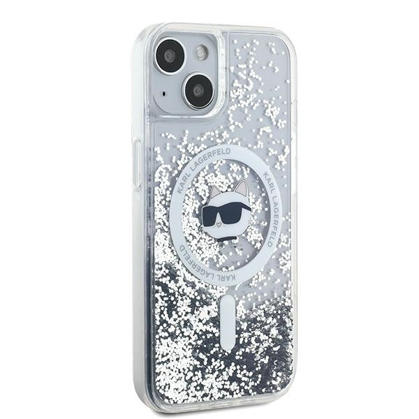 Ovitek MagSafe za Apple iPhone 15 Plus, Karl Lagerfeld, Liquid Glitter Choupette's Head, Prozoren