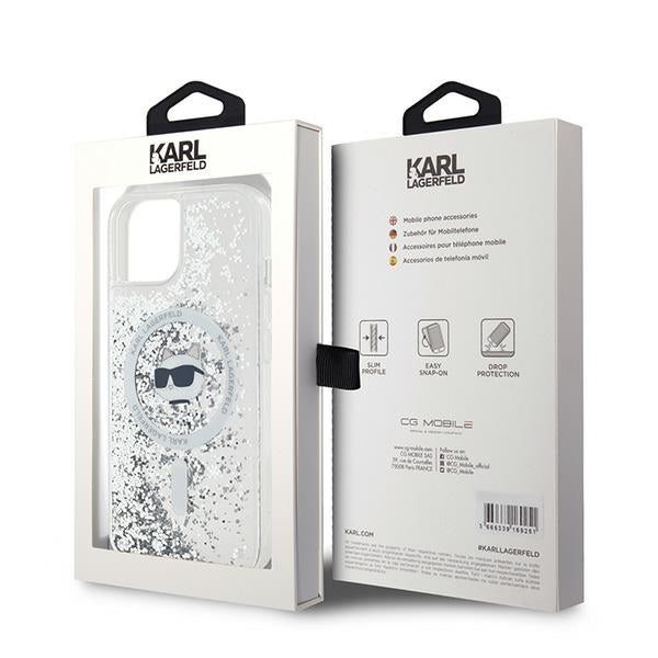Ovitek MagSafe za Apple iPhone 15 Plus, Karl Lagerfeld, Liquid Glitter Choupette's Head, Prozoren