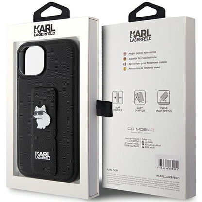 MagSafe Case for Apple iPhone 15 Plus, Karl Lagerfeld, Saffiano Gripstand Choupette, Black
