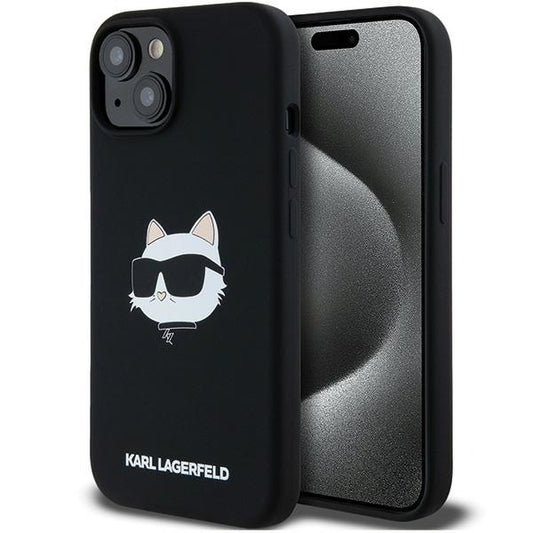 Ovitek MagSafe za Apple iPhone 15 Plus, Karl Lagerfeld, Silikon Choupette's Head, Črn