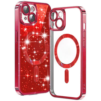 MagSafe ovitek za Apple iPhone 15 Plus, Techsuit, Luxury Glitter, Rdeč