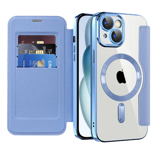 Ovitek MagSafe za Apple iPhone 15 Plus, Techsuit, SmartMag Book, modra