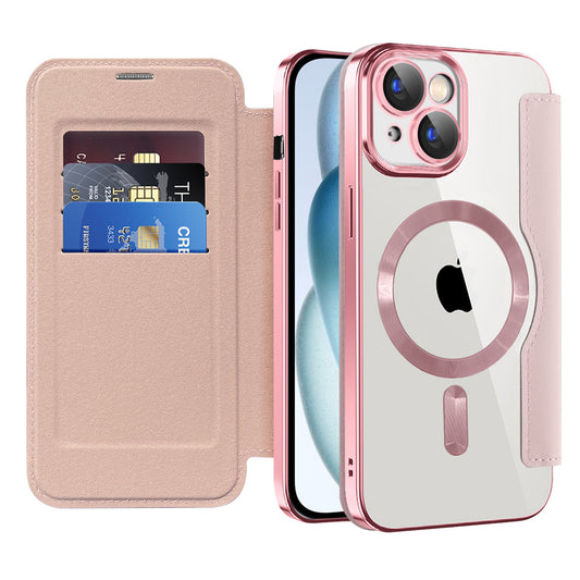 Ovitek MagSafe za Apple iPhone 15 Plus, Techsuit, SmartMag Book, roza