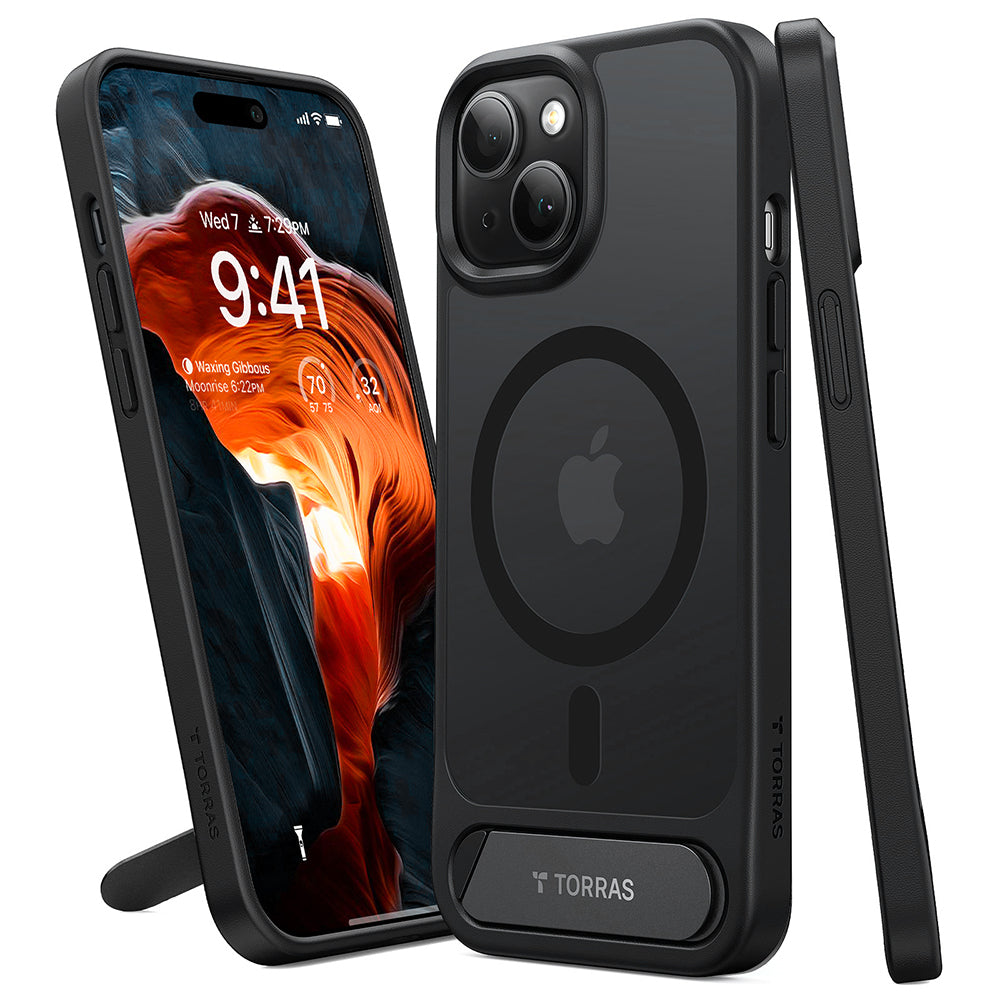 Ovitek MagSafe za Apple iPhone 15 Plus, Torras, Pstand, Črna