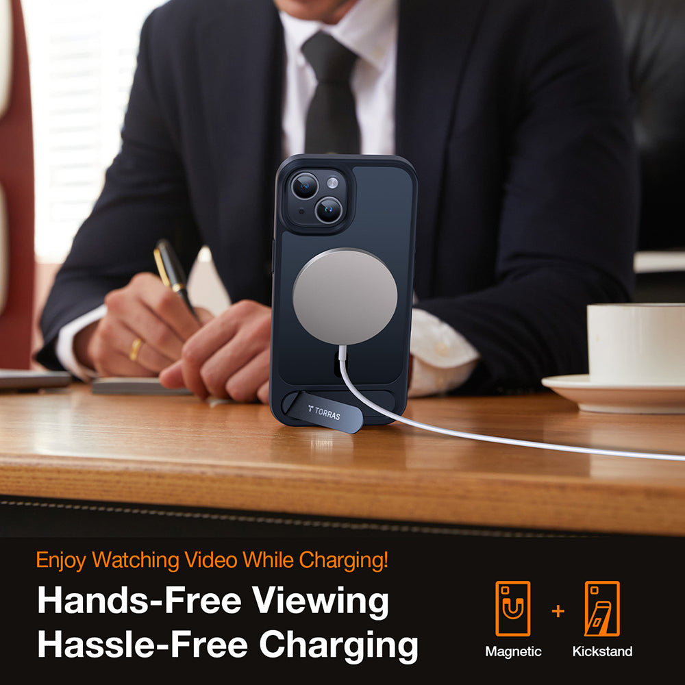 Ovitek MagSafe za Apple iPhone 15 Plus, Torras, Pstand, Črna