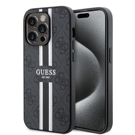 MagSafe ovitek za Apple iPhone 15 Pro, Guess, 4G Printed Stripes, črn