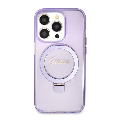 Ovitek MagSafe za Apple iPhone 15 Pro, Guess, IML Ring Stand Glitter, Vijolična