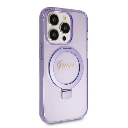 Ovitek MagSafe za Apple iPhone 15 Pro, Guess, IML Ring Stand Glitter, Vijolična
