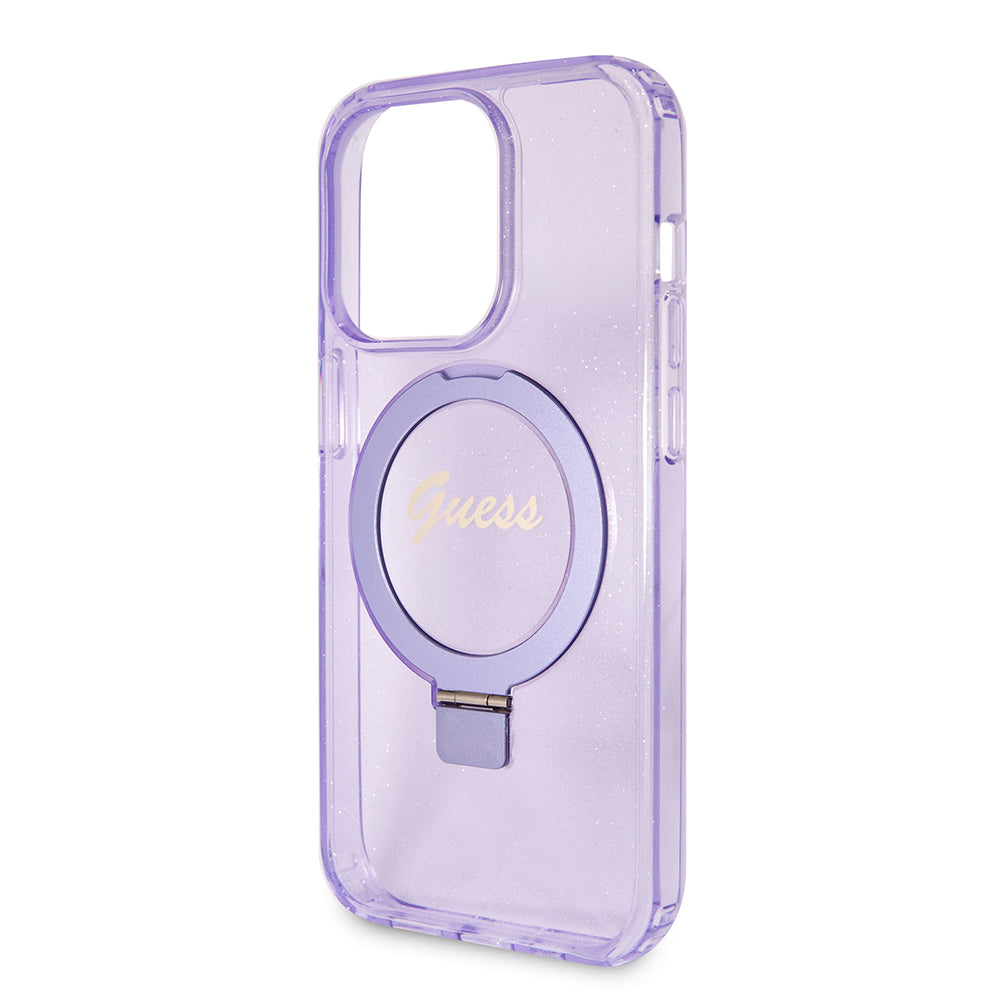 Ovitek MagSafe za Apple iPhone 15 Pro, Guess, IML Ring Stand Glitter, Vijolična