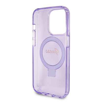 Ovitek MagSafe za Apple iPhone 15 Pro, Guess, IML Ring Stand Glitter, Vijolična