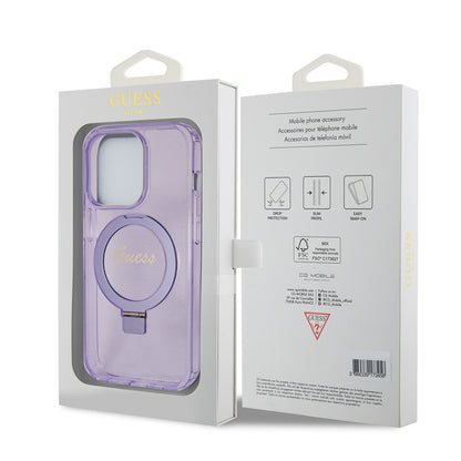 Ovitek MagSafe za Apple iPhone 15 Pro, Guess, IML Ring Stand Glitter, Vijolična