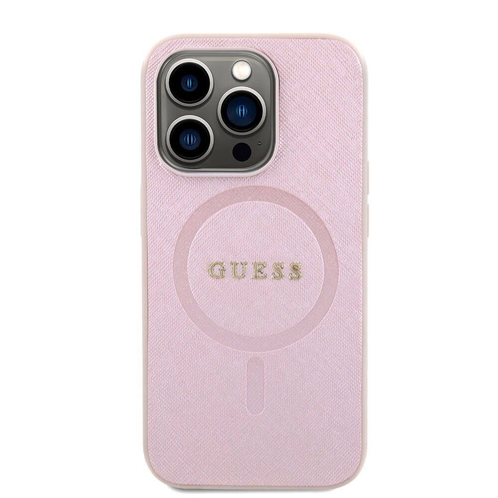 Ovitek MagSafe za Apple iPhone 15 Pro, Guess, Saffiano, Roza