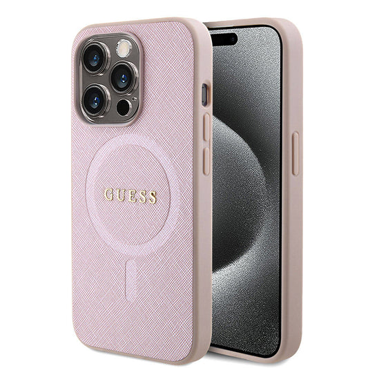 MagSafe Case for Apple iPhone 15 Pro, Guess, Saffiano, Pink