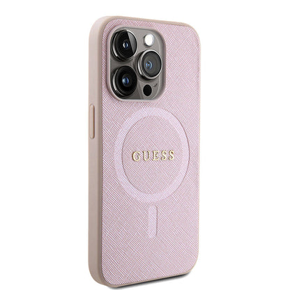 Ovitek MagSafe za Apple iPhone 15 Pro, Guess, Saffiano, Roza