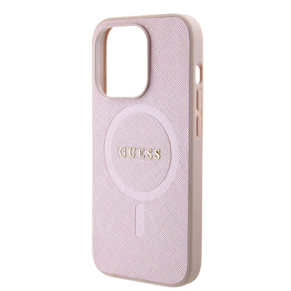 Ovitek MagSafe za Apple iPhone 15 Pro, Guess, Saffiano, Roza
