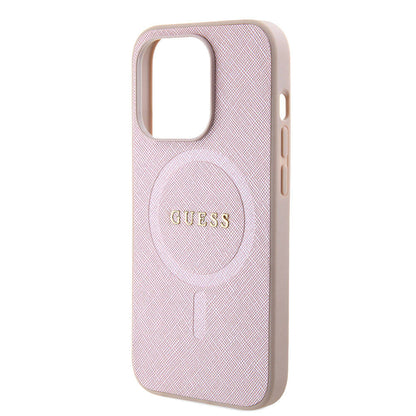 Ovitek MagSafe za Apple iPhone 15 Pro, Guess, Saffiano, Roza