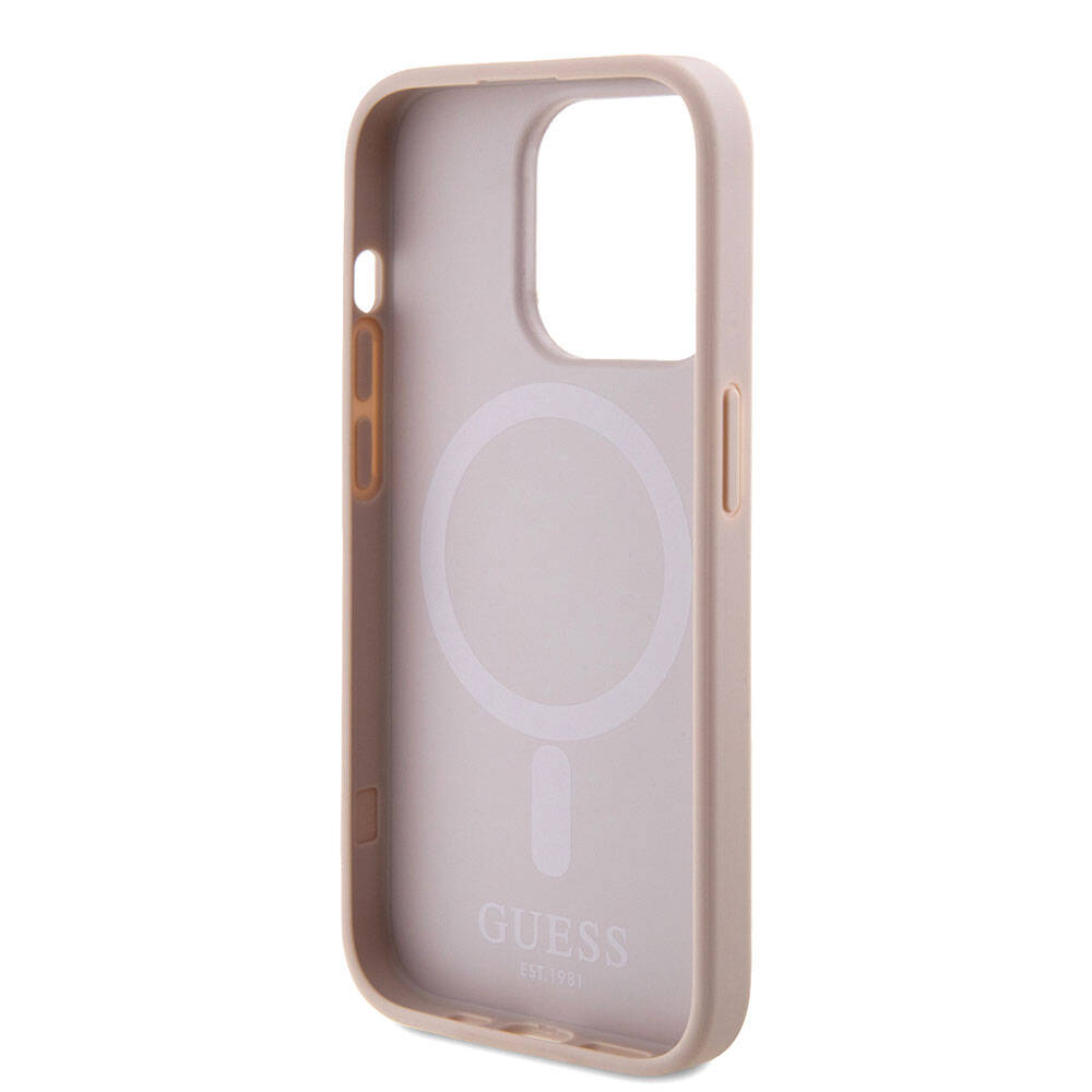 Ovitek MagSafe za Apple iPhone 15 Pro, Guess, Saffiano, Roza