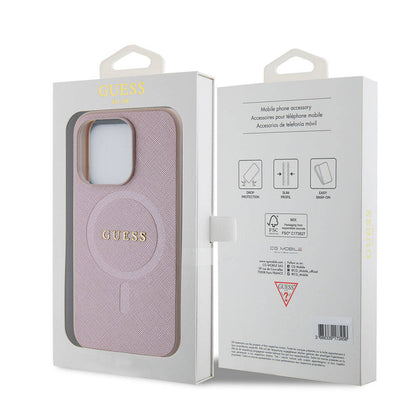 Ovitek MagSafe za Apple iPhone 15 Pro, Guess, Saffiano, Roza