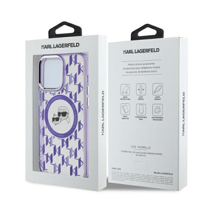 MagSafe Case for Apple iPhone 15 Pro, Karl Lagerfeld, IML Monogram Karl & Choupette's Heads, Purple