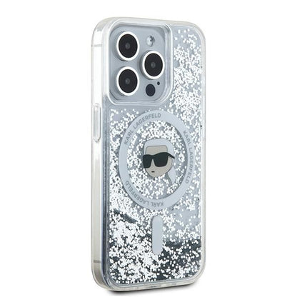 MagSafe Case for Apple iPhone 15 Pro, Karl Lagerfeld, Liquid Glitter Karl's Head, Transparent