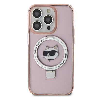 MagSafe Case for Apple iPhone 15 Pro, Karl Lagerfeld, Ring Stand Choupette's Head, Pink