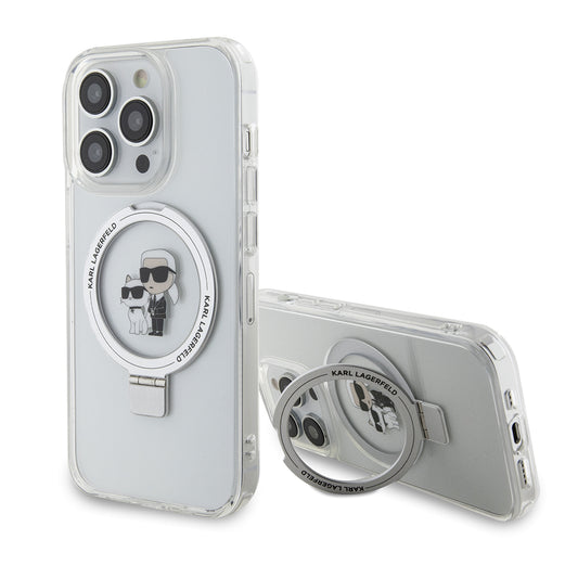 Ovitek MagSafe za Apple iPhone 15 Pro, Karl Lagerfeld, Ring Stand Karl & Choupette, Bela