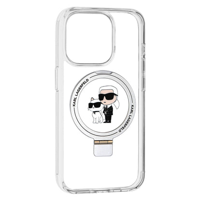 Ovitek MagSafe za Apple iPhone 15 Pro, Karl Lagerfeld, Ring Stand Karl & Choupette, Bela